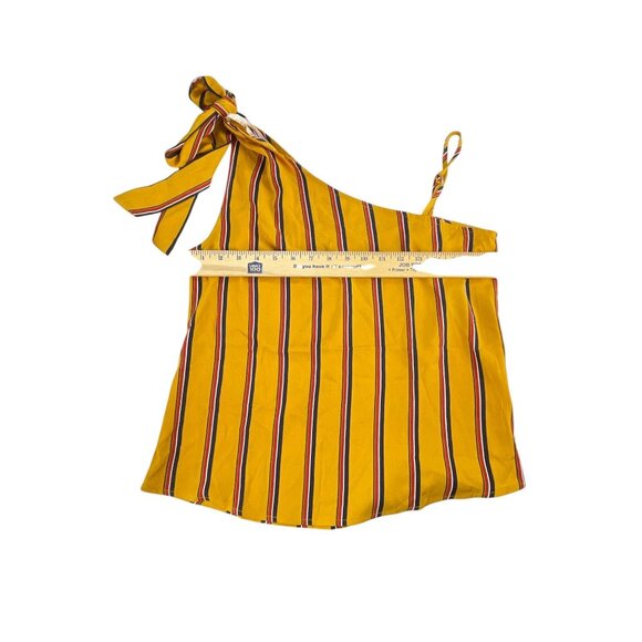 E&M Top Womens S Striped One-Shoulder Top With Adjustable Strap Sz Yellow & Red - Picture 4 of 5